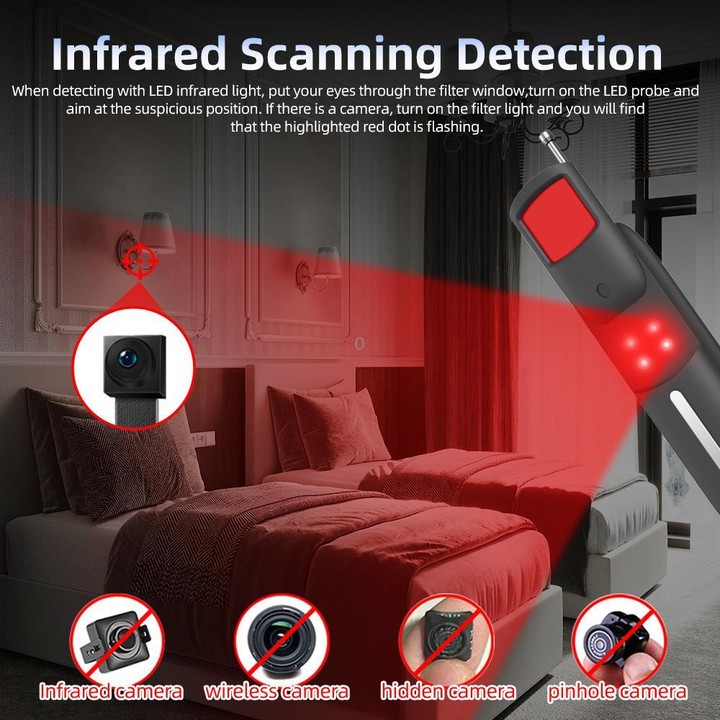 T07 Multifunctional Detector IR Scanner GPS WiFi Signal Anti-Spy Bug Finder for Hotel Travel(Black)
