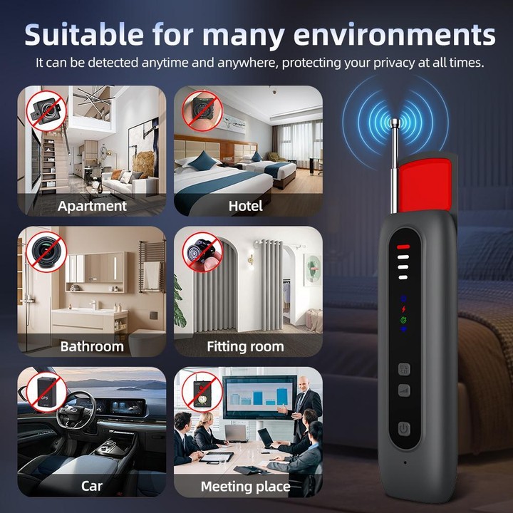 T07 Multifunctional Detector IR Scanner GPS WiFi Signal Anti-Spy Bug Finder for Hotel Travel(Black)
