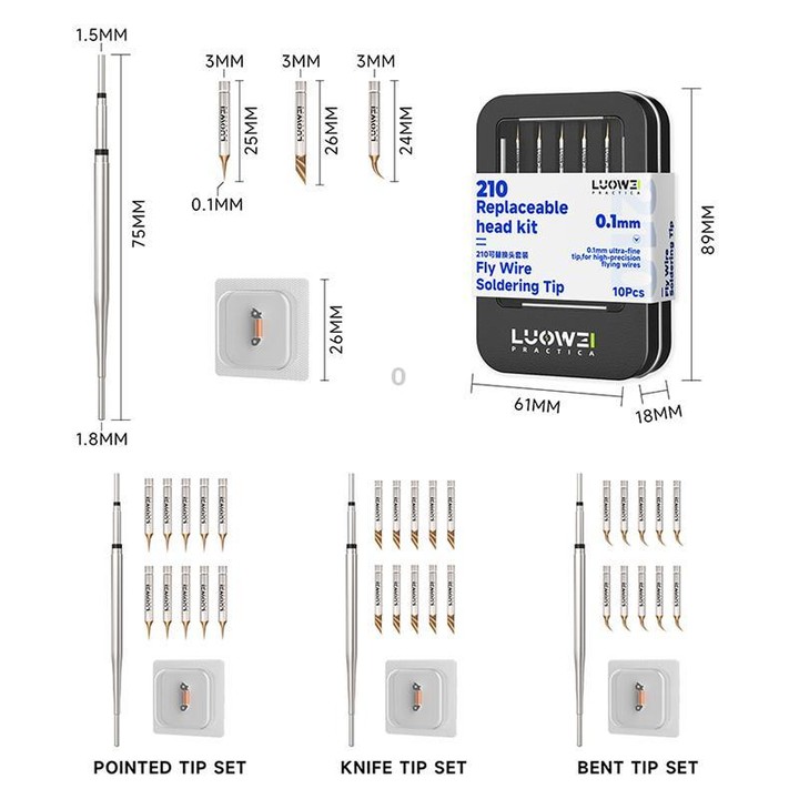 LUOWEI LW-C210F Series 10 in 1 Flying Wire Soldering Iron Tip Set, Model:Slant Blade