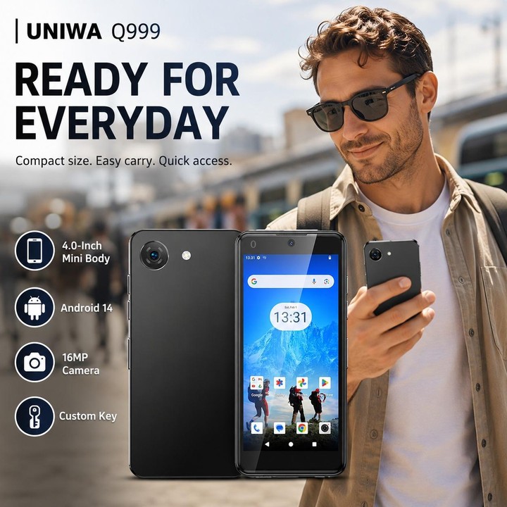 UNIWA Q999, 4GB+64GB, 4.0 inch Android 14.0 Unisoc T606 Octa Core, Network: 4G, OTG, Plug:US Plug(White)