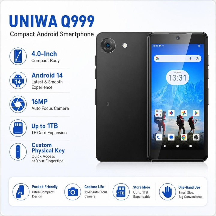 UNIWA Q999, 4GB+64GB, 4.0 inch Android 14.0 Unisoc T606 Octa Core, Network: 4G, OTG, Plug:UK Plug(White)