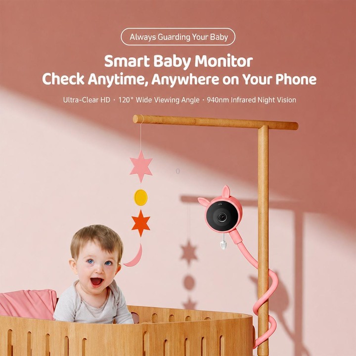 C11 2MP Wireless Wi-Fi Baby Monitor Care Camera, Plug Type:AU Plug(Pink)