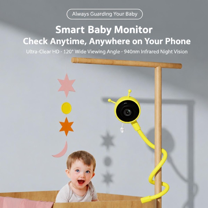 C11 2MP Wireless Wi-Fi Baby Monitor Care Camera, Plug Type:US Plug(Yellow)