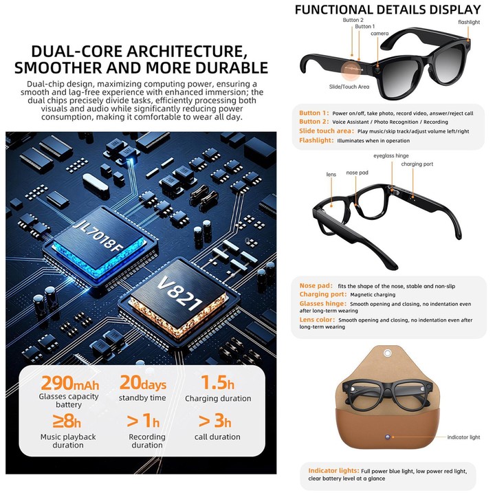 M02X Pro Max Smart AI Glasses with 8MP HD Camera, Video Recording WiFi Transmission Al Smart Voice Assistant, Type:Sunglasses +