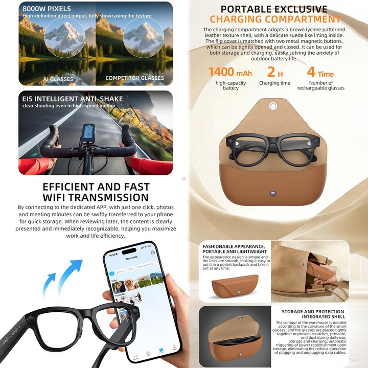 M02X Pro Max Smart AI Glasses with 8MP HD Camera, Video Recording WiFi Transmission Al Smart Voice Assistant, Type:Sunglasses +