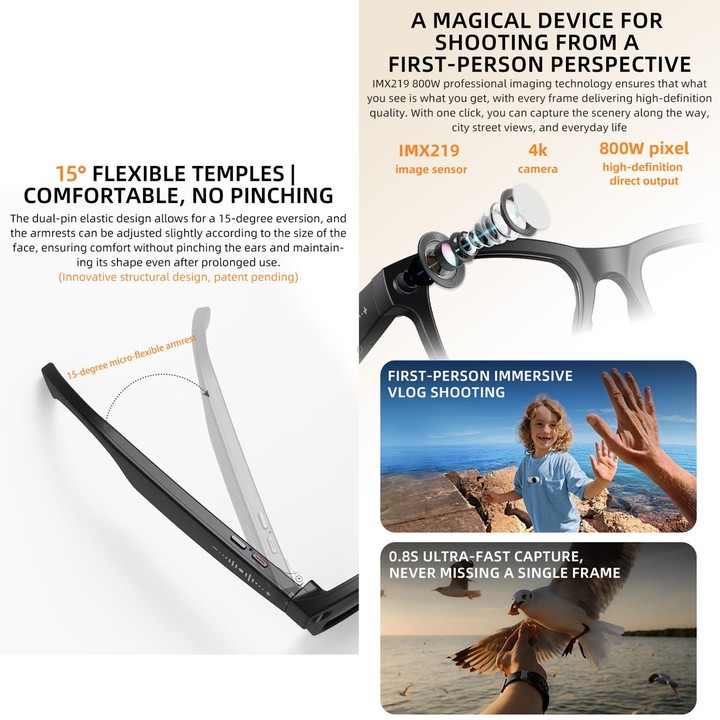 M02X Pro Max Smart AI Glasses with 8MP HD Camera, Video Recording WiFi Transmission Al Smart Voice Assistant, Type:Gradient Lens