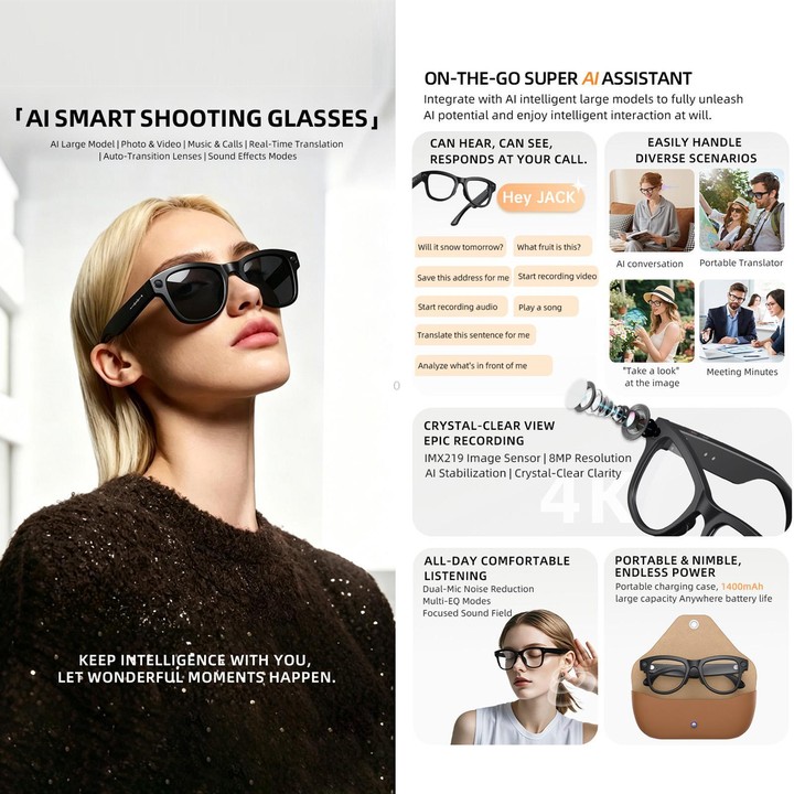 M02X Pro Max Smart AI Glasses with 8MP HD Camera, Video Recording WiFi Transmission Al Smart Voice Assistant, Type:Gradient Lens