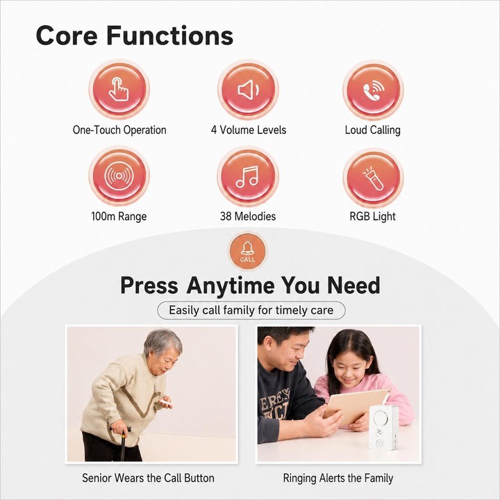XY-805 Adjustable Volume Wireless Waterproof Doorbell Elderly Call Device, Style:1 Transmitter + 1 Receiver(White)