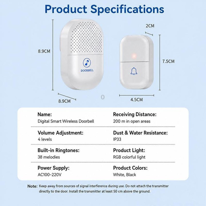 XY-802 Smart Home Wireless Doorbell 433Hz Elderly Wireless Elderly and Patients Emergency Call Button, Power Plug:US Plug(White)