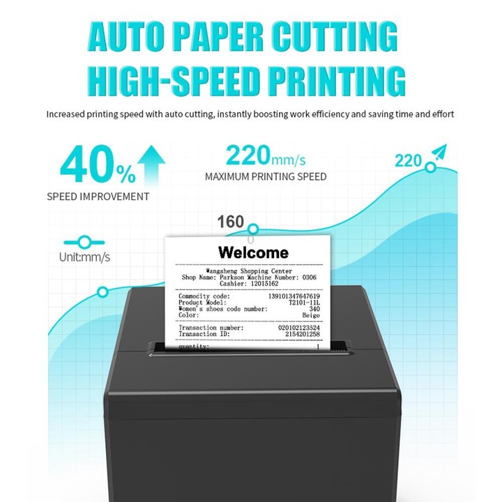 POS-8390 80mm Thermal Receipt Printer, Plug:AU Plug(Grey)