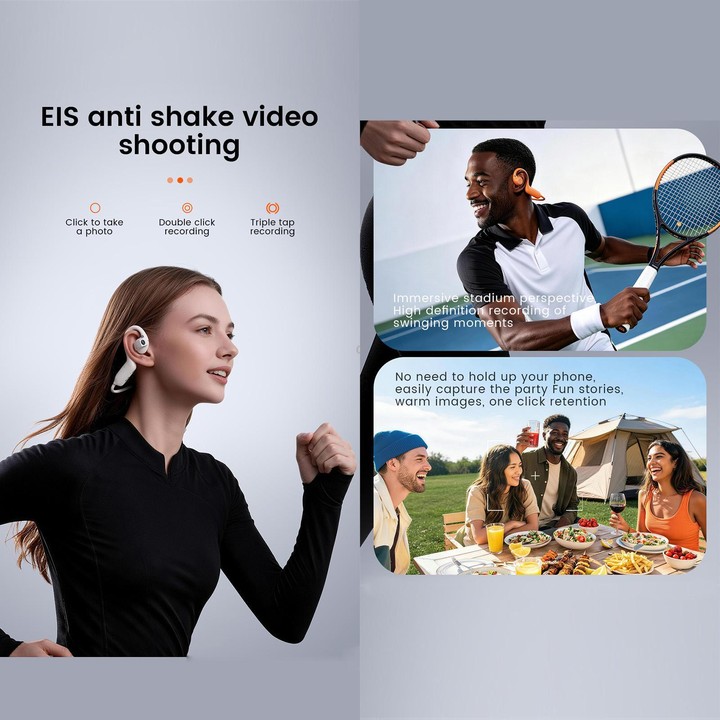E12 Smart AI Headphones with 8MP HD Camera, Video Recording, Al Smart Voice Assistant(Orange)