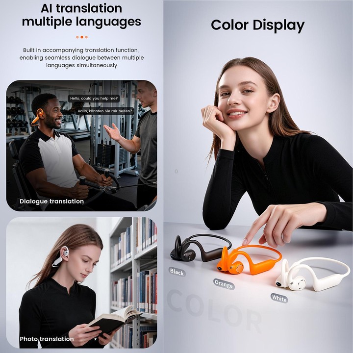 E12 Smart AI Headphones with 8MP HD Camera, Video Recording, Al Smart Voice Assistant(Orange)