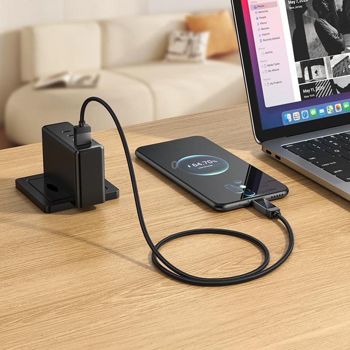 hoco U154 Matrix USB-A to Type-C 100W Digital Display Charging Data Cable, Length:1.2M(Black)