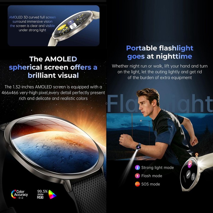M301 Smart Watch, 1.32 inch AMOLED Screen, Heart Rate, Blood Oxygen, Blood Pressure, Women Health, Voice Assistant(Black)