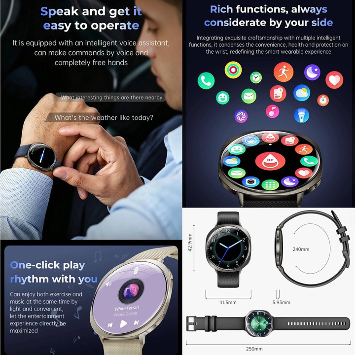 M301 Smart Watch, 1.32 inch AMOLED Screen, Heart Rate, Blood Oxygen, Blood Pressure, Women Health, Voice Assistant(Black)