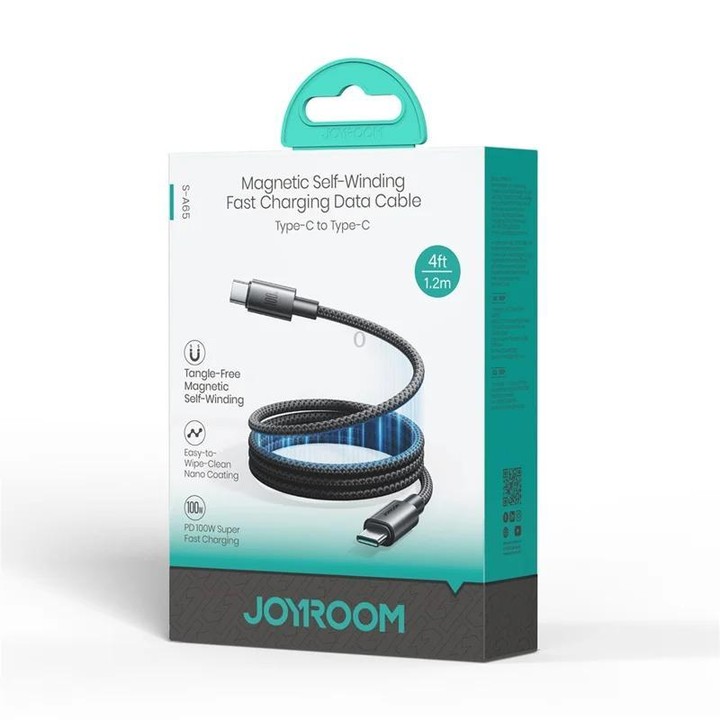 JOYROOM S-A65 MagEase Series 1.2M Magnetic Self-Winding Charging Data Cable, Port:Type-C to Type-C(Black)