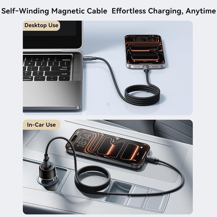 JOYROOM S-A65 MagEase Series 1.2M Magnetic Self-Winding Charging Data Cable, Port:Type-C to Type-C(Black)