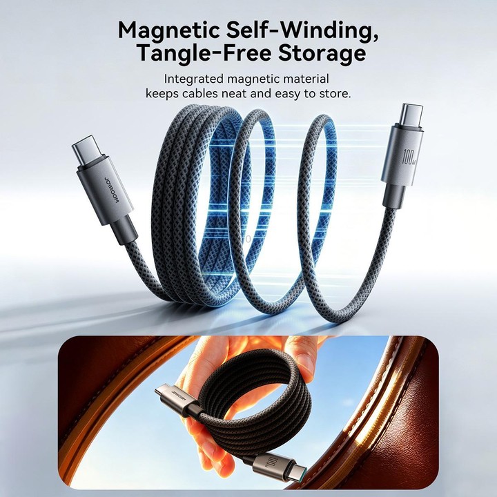 JOYROOM S-A65 MagEase Series 1.2M Magnetic Self-Winding Charging Data Cable, Port:Type-C to Type-C(Black)