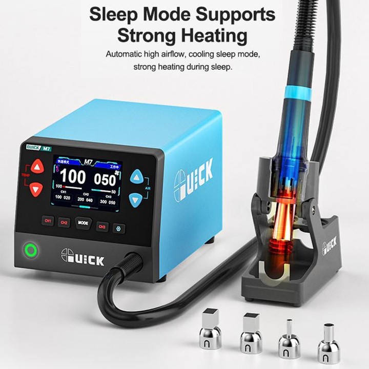 QUICK M7 1000W 9-Channel HD Digital Display Intelligent Hot Air Gun Desoldering Station(EU Plug)