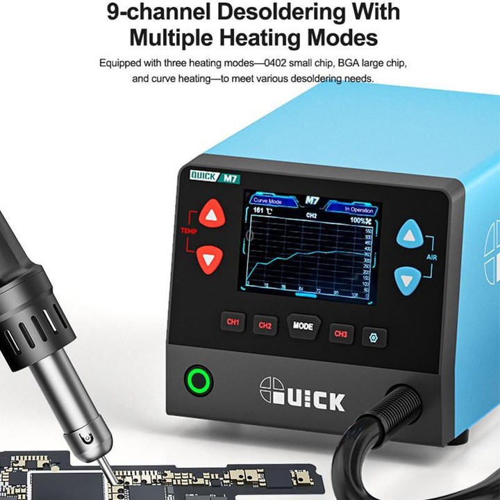 QUICK M7 1000W 9-Channel HD Digital Display Intelligent Hot Air Gun Desoldering Station(UK Plug)