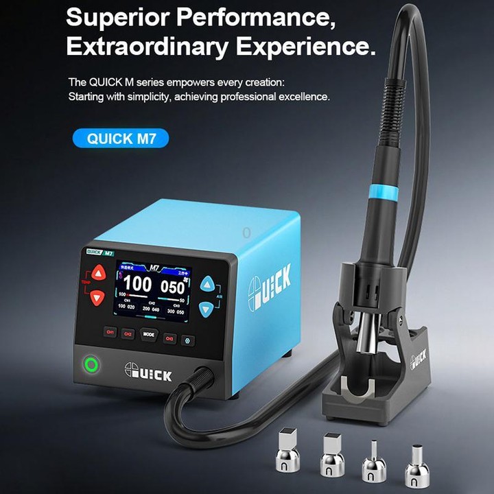 QUICK M7 1000W 9-Channel HD Digital Display Intelligent Hot Air Gun Desoldering Station(US Plug)