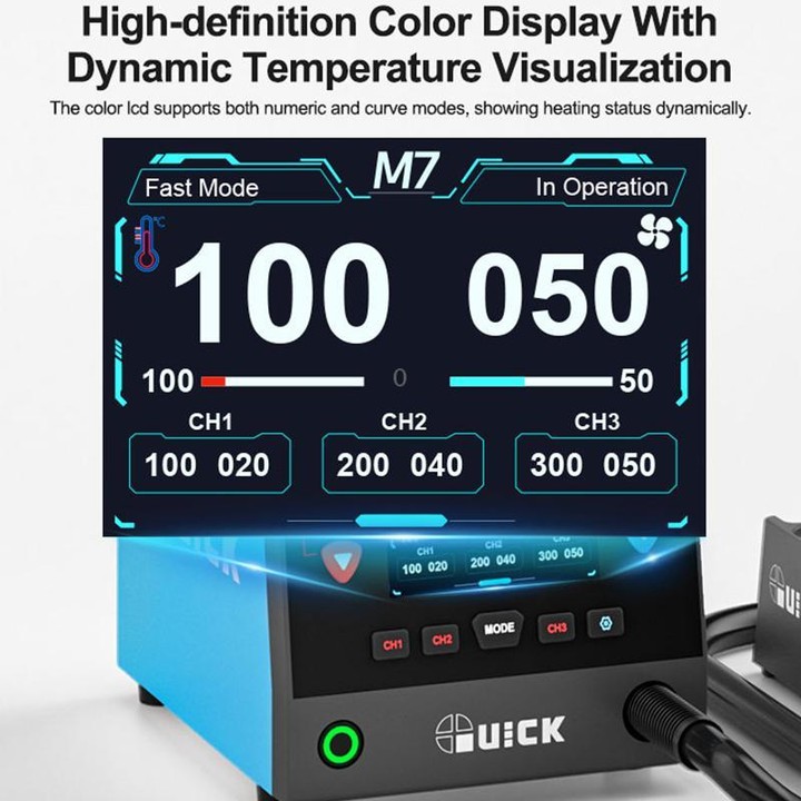 QUICK M7 1000W 9-Channel HD Digital Display Intelligent Hot Air Gun Desoldering Station(US Plug)