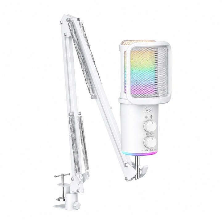 ONIKUMA M530 USB Condenser Microphone RGB Gaming Mic for Streaming(White)