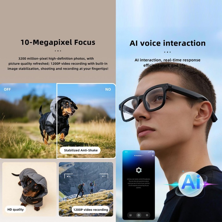 V03 Pro Smart AI Glasses with 8MP HD Camera, Video Recording WiFi Transmission, Al Smart Voice Assistant, Type:Anti Blue Light L