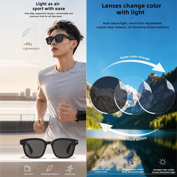 V03 Pro Smart AI Glasses with 8MP HD Camera, Video Recording WiFi Transmission, Al Smart Voice Assistant, Type:Anti Blue Light L