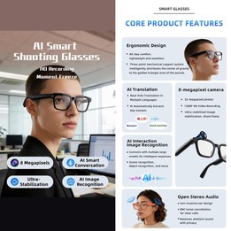 V03 Pro Smart AI Glasses with 8MP HD Camera, Video Recording WiFi Transmission, Al Smart Voice Assistant, Type:Sunglasses(Black)