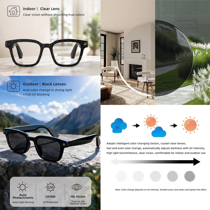 V03 Pro Smart AI Glasses with 8MP HD Camera, Video Recording WiFi Transmission, Al Smart Voice Assistant, Type:Sunglasses(Black)
