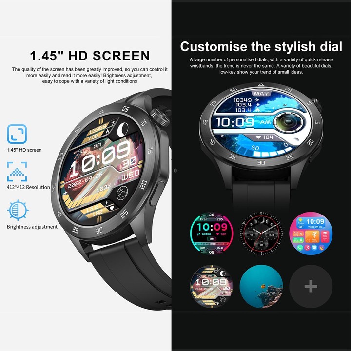 QS39 Smart Watch, 1.45 inch Screen, BT Call, Heart Rate, Blood Oxygen, Blood Pressure(Black)
