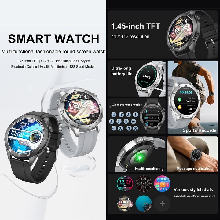QS39 Smart Watch, 1.45 inch Screen, BT Call, Heart Rate, Blood Oxygen, Blood Pressure(Black)