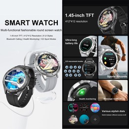 QS39 Smart Watch, 1.45 inch Screen, BT Call, Heart Rate, Blood Oxygen, Blood Pressure(Silver)
