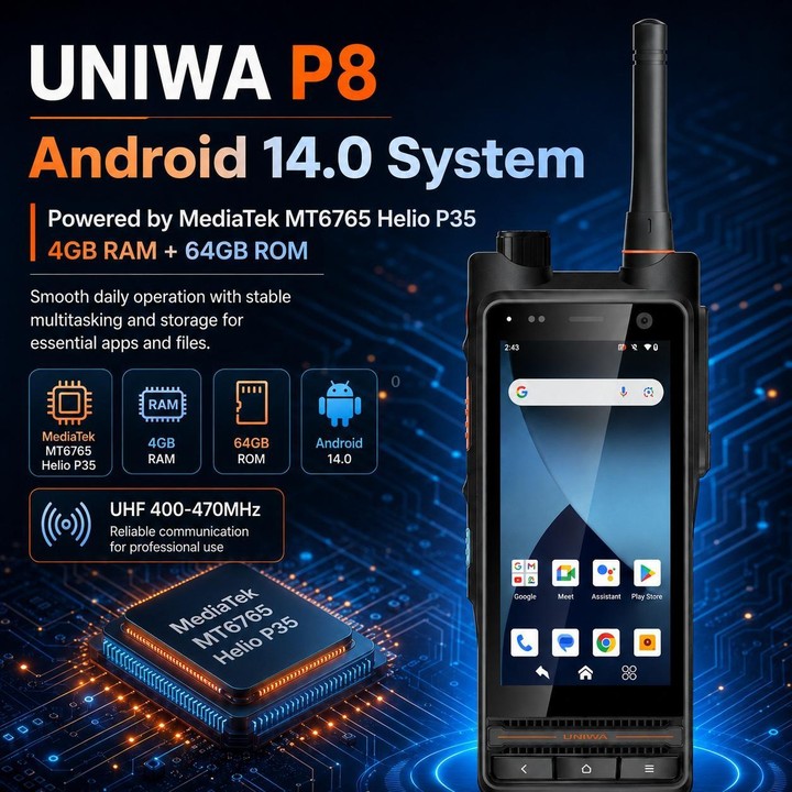 UNIWA P8 UHF Walkie-Talkie Rugged Phone, 4GB+64GB, 4.0 inch Android 14.0 Mediatek MT6762 Octa Core, Network: 4G, OTG, Plug:UK Pl
