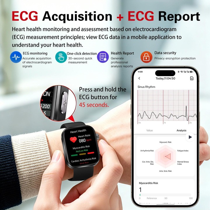 GE53 Smart Watch, 1.92 inch Screen, BT Call, ECG, ECG Heart Rate, Blood Oxygen, Blood Pressure(Black)
