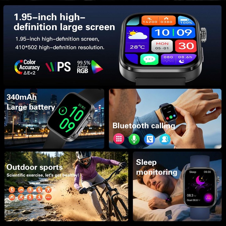 GE53 Smart Watch, 1.92 inch Screen, BT Call, ECG, ECG Heart Rate, Blood Oxygen, Blood Pressure(Black)