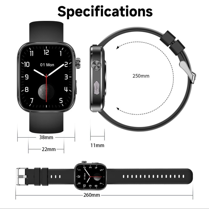 GE53 Smart Watch, 1.92 inch Screen, BT Call, ECG, ECG Heart Rate, Blood Oxygen, Blood Pressure(Black)