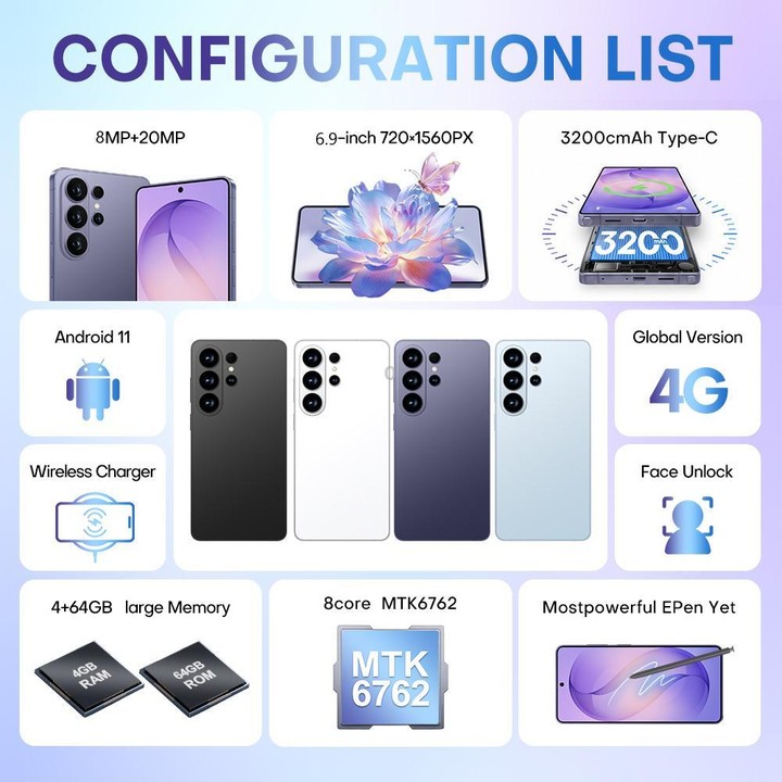 S26 Ultra / F112A, 4GB+64GB, 6.9 inch Android 11 MTK6762 Octa Core, Network: 4G, Dual SIM, Plug:UK Plug(Titanium Purple)