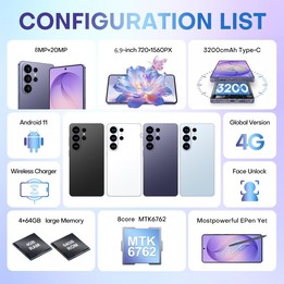 S26 Ultra / F112A, 4GB+64GB, 6.9 inch Android 11 MTK6762 Octa Core, Network: 4G, Dual SIM, Plug:AU Plug(Titanium Black)