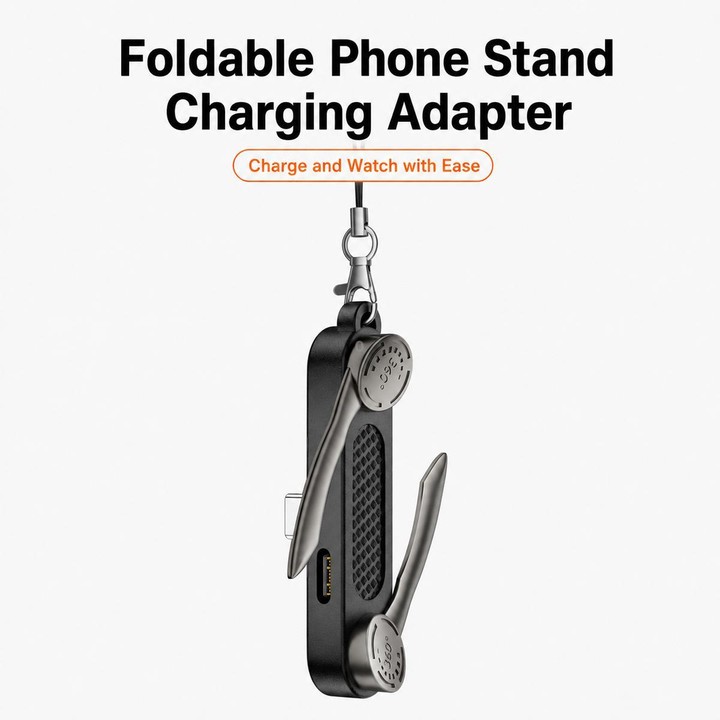 Type-C to Type-C Full-function Adapter Foldable Phone Holder(Black)