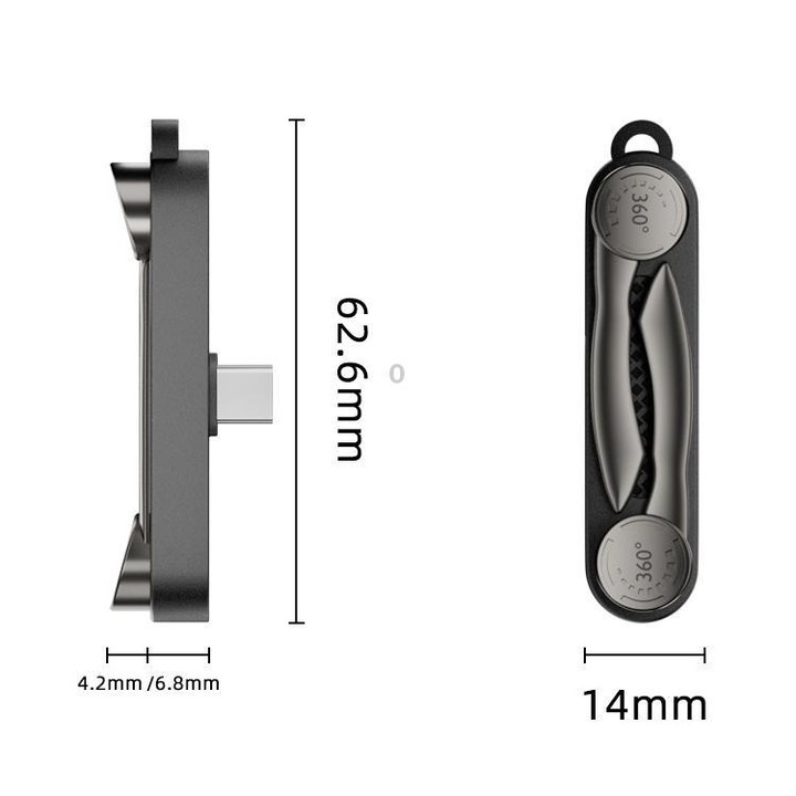 Type-C to Type-C Full-function Adapter Foldable Phone Holder(Black)