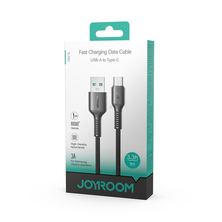 JOYROOM S-A9U Long-Lasting Series USB to Type-C 3A Fast Charging Data Cable, Length: 1m(Black)