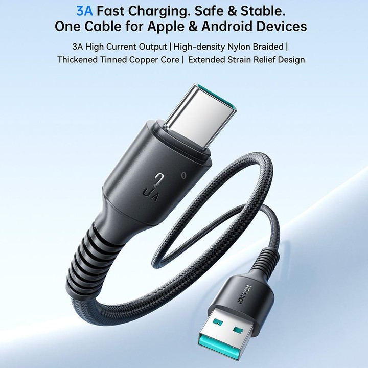 JOYROOM S-A9U Long-Lasting Series USB to Type-C 3A Fast Charging Data Cable, Length: 1m(Black)