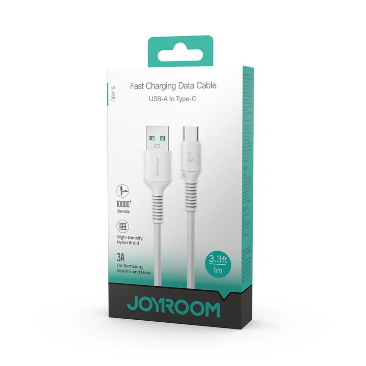 JOYROOM S-A9U Long-Lasting Series USB to Type-C 3A Fast Charging Data Cable, Length: 1m(White)