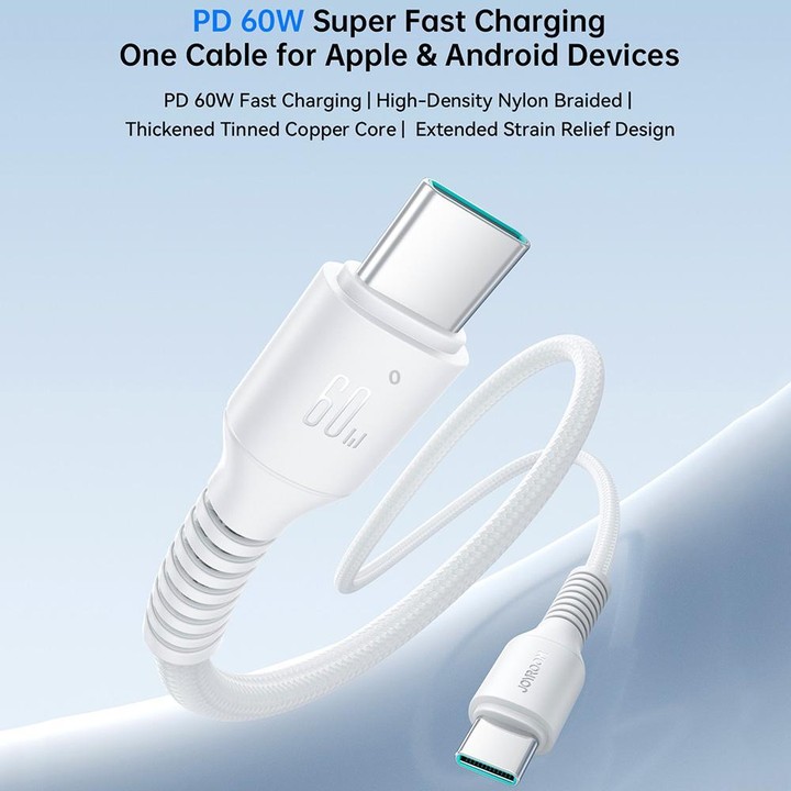 JOYROOM S-A9U Long-Lasting Series Type-C to Type-C 60W Fast Charging Data Cable, Length: 1m(White)