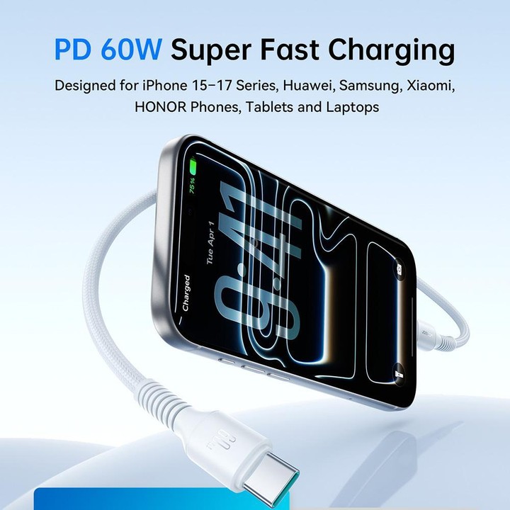 JOYROOM S-A9U Long-Lasting Series Type-C to Type-C 60W Fast Charging Data Cable, Length: 1m(White)