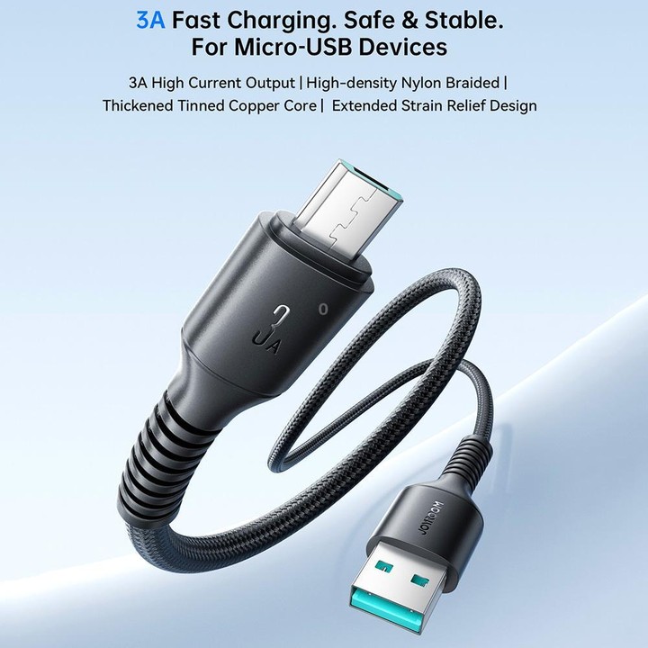 JOYROOM S-A9U Long-Lasting Series USB to Micro USB 3A Fast Charging Data Cable, Length: 1m(Black)