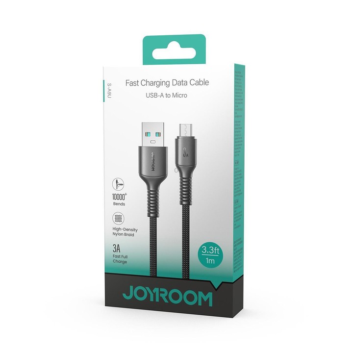 JOYROOM S-A9U Long-Lasting Series USB to Micro USB 3A Fast Charging Data Cable, Length: 1m(Black)