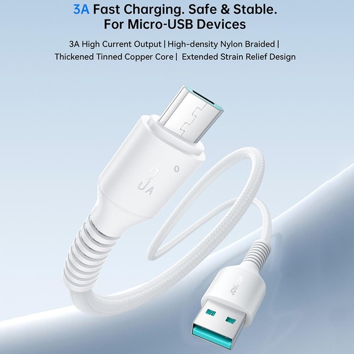 JOYROOM S-A9U Long-Lasting Series USB to Micro USB 3A Fast Charging Data Cable, Length: 1m(White)